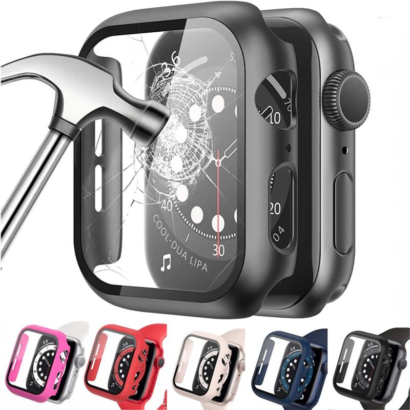 Sklenený film+puzdro pre prípad Apple Watch Case 9 8 7 45 mm 41 mm proti pádu ochranné obaly pre Iwatch 6 5 4 SE 44 mm 42 mm 40 mm 38 mm kryt