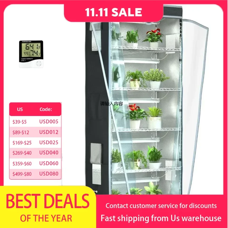 Skleníky ， krytý skleník s krytom 6 stupňov s 5 sadami Rastových svetiel LED T8 s časovačom teplomeru s časovačom teplomeru