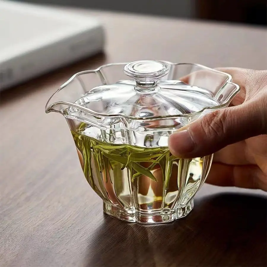 Sklo Gaiwan 180 ml tepelne odolného v domácnosti Gongfu Tea Brewer Pevná farba anti-Scald Ručne vyrábaná čajová šálka