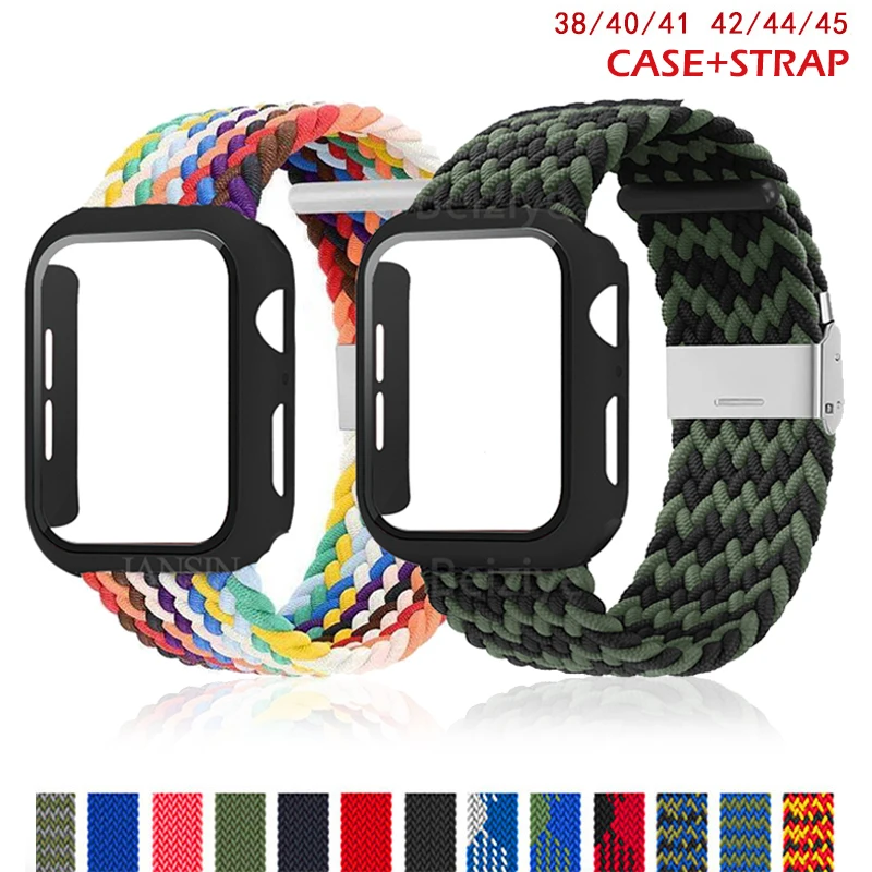 Sklo+puzdro+spletený popruh pre Apple Watch Band 45 mm 44 mm 41 mm 44 mm náramok Correa Iwatch Series 7 6 4 5 SE 3 puzdro