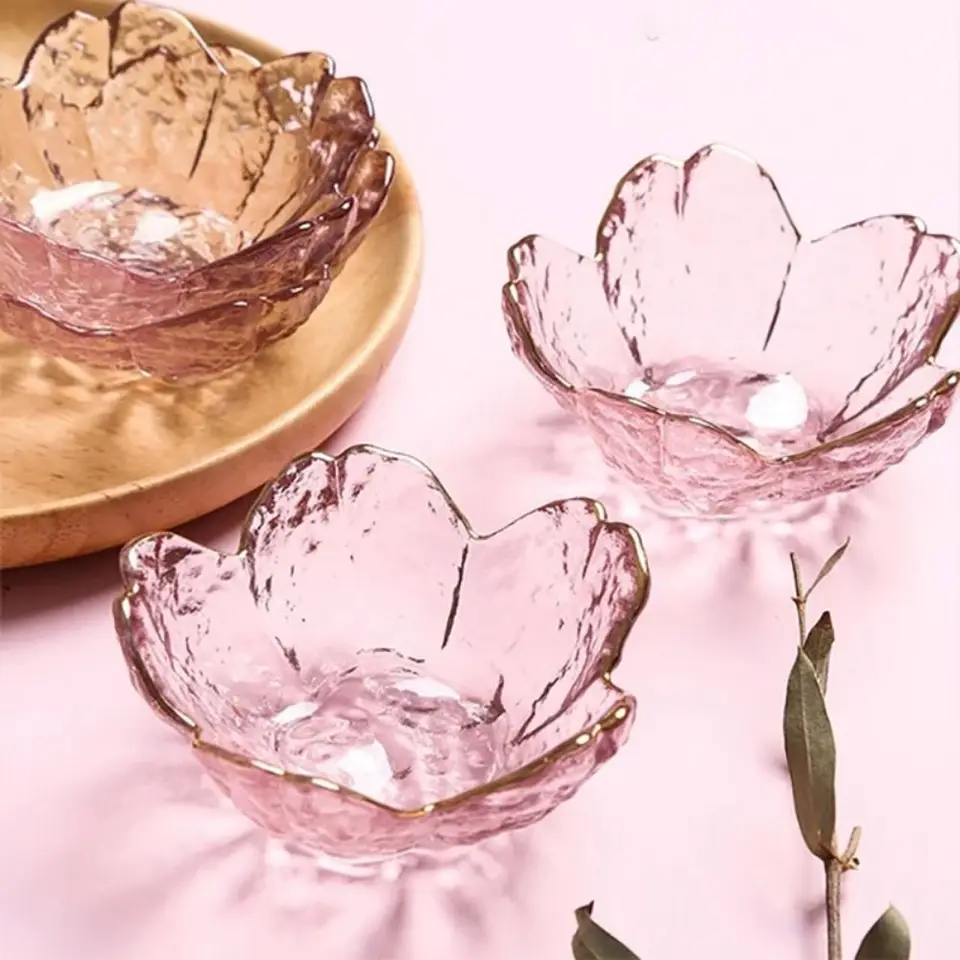 Sklo Sakura Disc Flower Držiak na sviečky Zlato vložka japonský severský štýl malé ovocie sala zmrzlinový riadový riad Moderný moderný