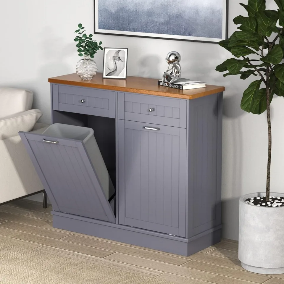 Skloňová skrinka na odpadky 10 galónov Drevená voľne stojatá Sorter Sorter Cabinet, recyklačná skrinka s zásuvkou na úkryt