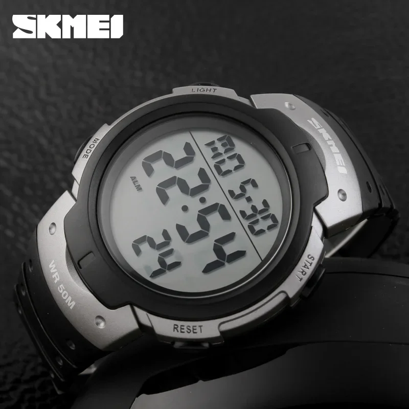 Skmei 1068 Kalendár PU remienok 5bar nepremokavé digitálne hodinky reloj hombre outdoor Sport hodinky Men Big Dial módne jednoduché hodinky