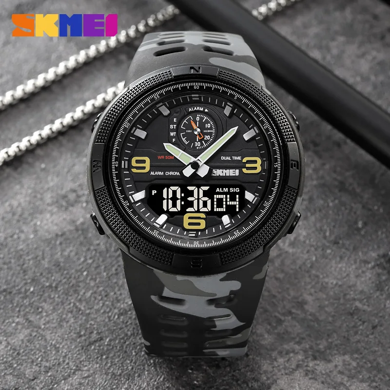 Skmei 1655 Outdoor Sports Men's Electronic Watch Dual Display Multi Funkčné vodotesné hodinky prieskumu študentov