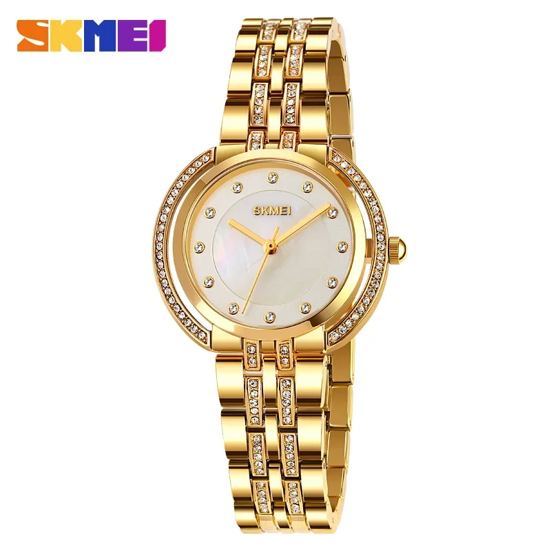Skmei 1979 Luxury Goddess Watch for Women Steel Scale Scale Markers Markers Witerprope Ladies Quartz Záprakové hodinky Reloj Cuarzo 1874
