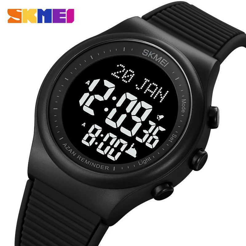Skmei 1981 Azan Muži hodinky hodinky na modlitbu s qibla kompasom adhan alarm hijri islamský zápästie reloj hombre späť svetlo Moslim