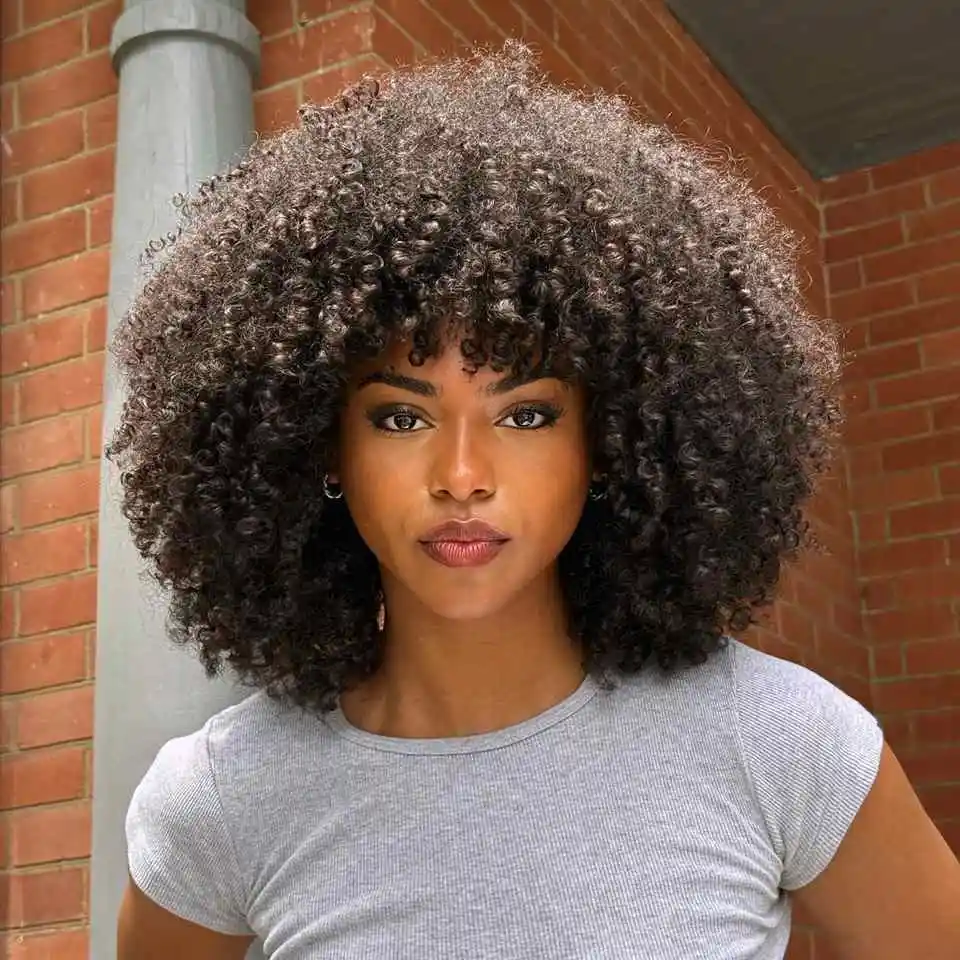 Skratka Bob Parochne Mongolian 4B Fluffy Afro Kinky Curly Human Hair Parochne s ranou pre čierne ženy ľudské vlasy Plné strojové parochne