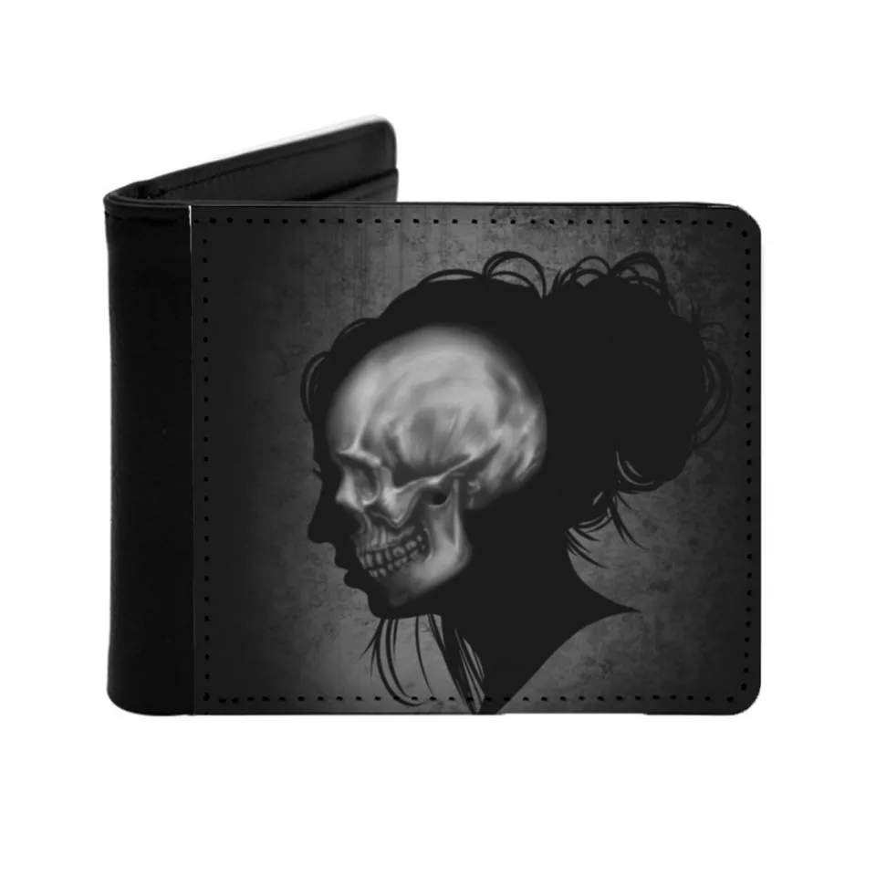 Skull Girl Peňaženka pre mužov PU kožené peniaze kabelka kreditná karta Darčeky lebky lebka personalizovaná tlač vintage multifunkcia