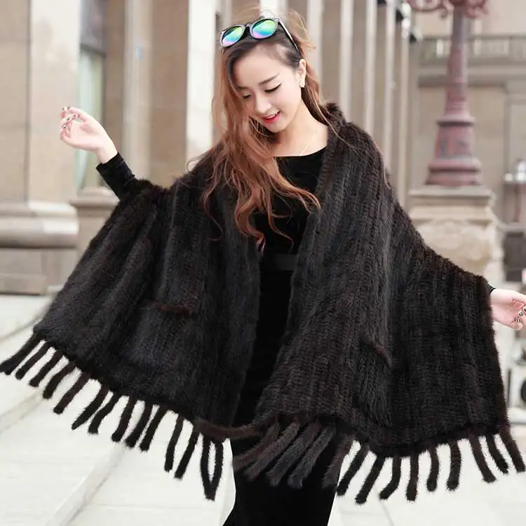 Skutočne originálne prírodné pletené kožušinové šatky šatky Mink Shawl Obávané dámske módne šály s bludnou farbou a hnedou farbou