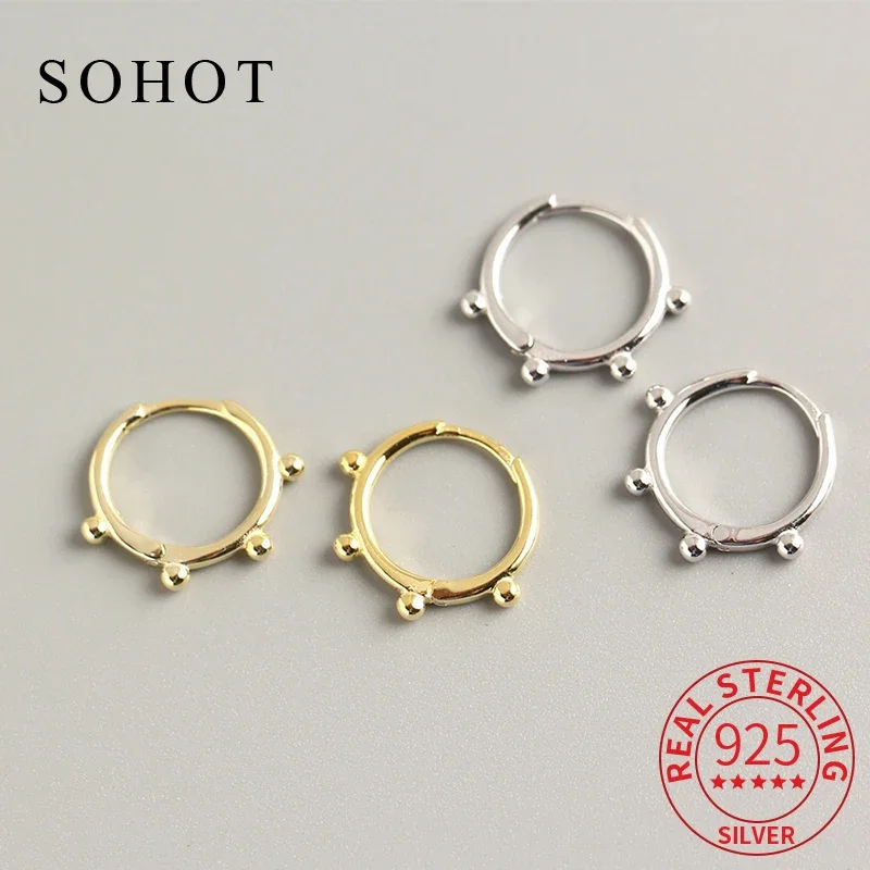 Skutočné 925 Sterling Silver Bead Round Hoop náušnice pre módne ženy ol geometrické jemné šperky 18k zlaté doplnky darček