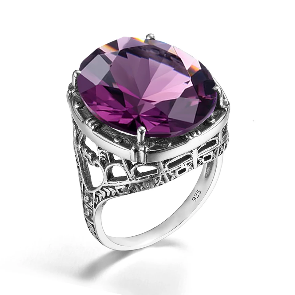 Skutočné 925 Strieborné ženy Ametyst Gemstone Ring Wedding Rings Ručné spracovanie viktoriánske starožitné šperky