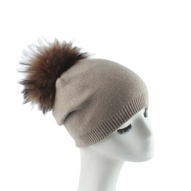 Skutočné kožušinové pompoms čiapka čiapka odnímateľná hiphop čiapky čiapky dospelé ženy slouchy pletené klobúky lebky lyžiarske gorros gorros