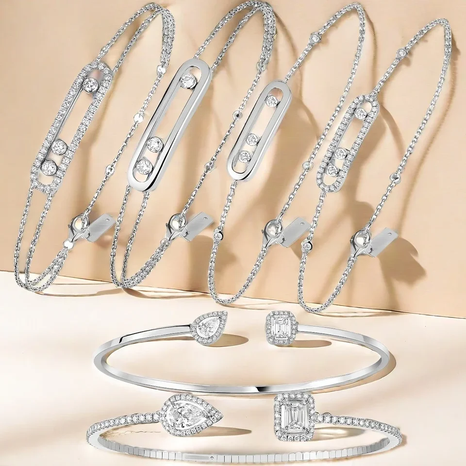 Skutočné S925 Sterling Silver Baby Move Diamonds náramok Messki 3 Diamond Movement Ženy Luxusné šperky v štýle večierku Banket