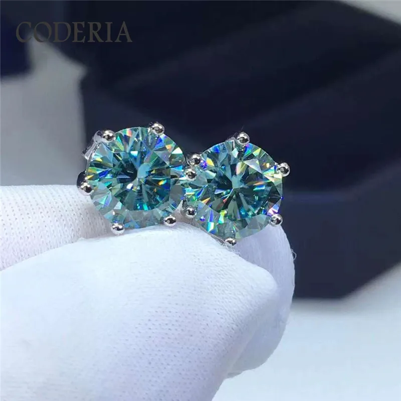 Skutočné tyrkysové Moissanite 6 Claw Stud náušnice pre mužov Ženy páry móda 1-2ct náušnice Sterling strieborné výročie šperky