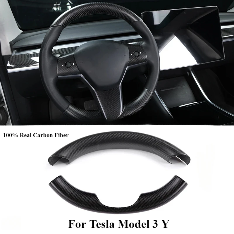 Skutočné uhlíkové vlákno 3k 240g ručne vyrábané auto volant Tink Cover Cover Ráme Snap-in Covers pre Tesla model 3 y interiérové ​​príslušenstvo