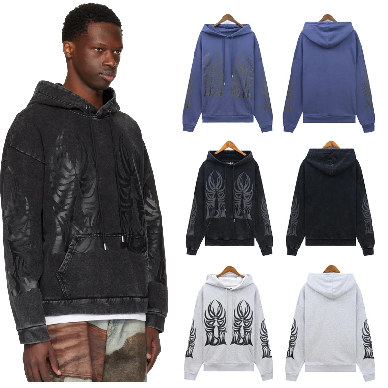 Skutočné zásoby umývané staré bavlna WDW Hoodie High Street Style Fashion Pánske ženy, ktoré rozhodujú vojnové športové mikiny