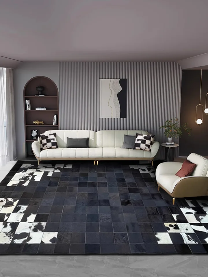 Skutočný originálny koberec pre koberec Čierna biela patchwork domov obývacia izba koberec dekorálna podlaha podlaha rohož americký štýl luxusný spálňový koberec