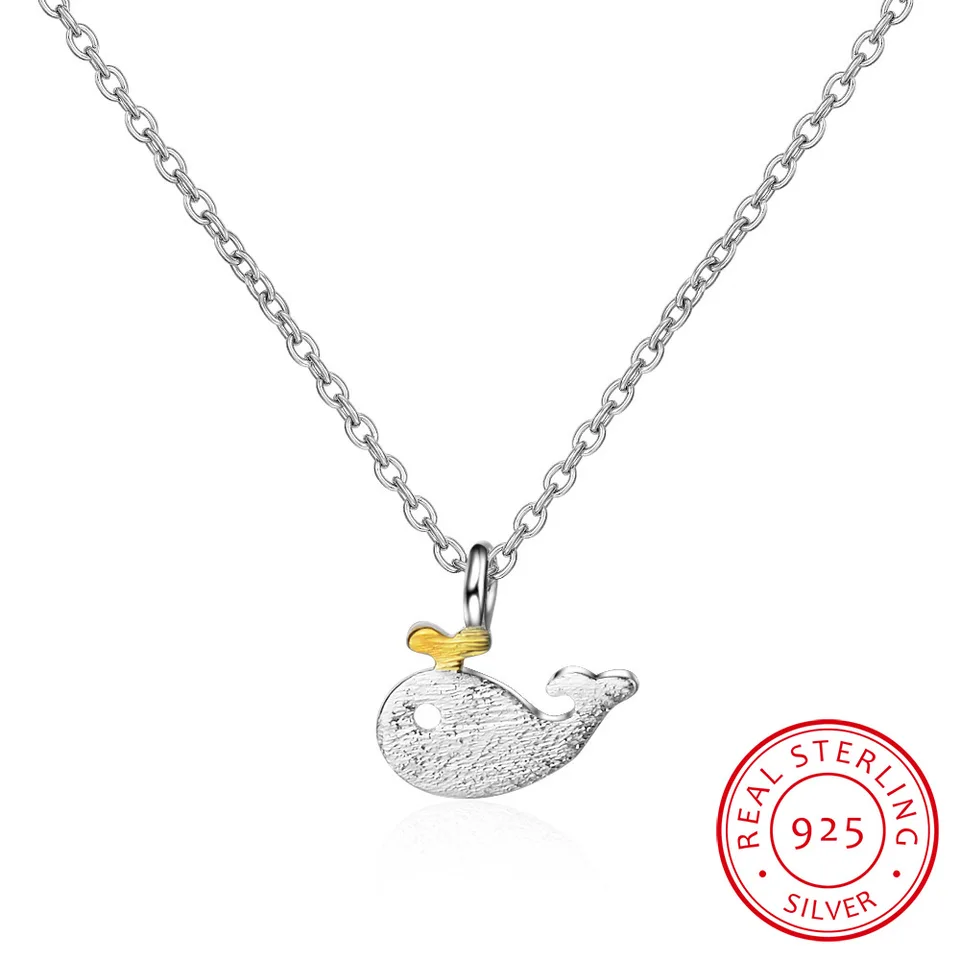 Skutočný čistý 925 Sterling strieborný malý veľryby Ryby Ryby pre ženy pre ženy vianočný darček Collar Colar Drop Doprava