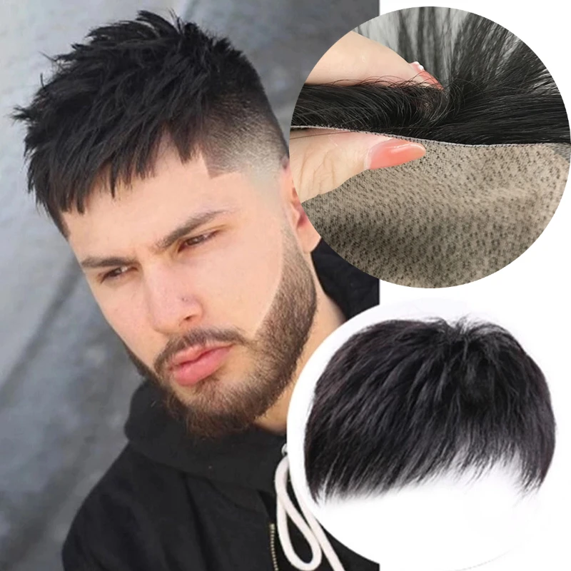 Skutočný ľudský vlasový systém hodvábne základňa Prírodné čierne vlasy muži Toupee Soft Base Pánska parochňa Pánske pánske mens Hair Protéza pre mužov