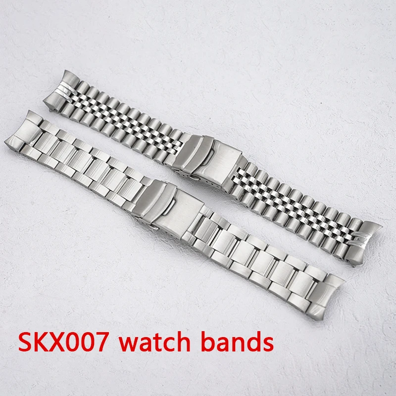 SKX007 SRPE Watch Náramok Skladacie spona Spevnosť Krivovaný koniec kompatibilný s puzdrom SKX007 22 mm, náhradné náramky z nehrdzavejúcej ocele