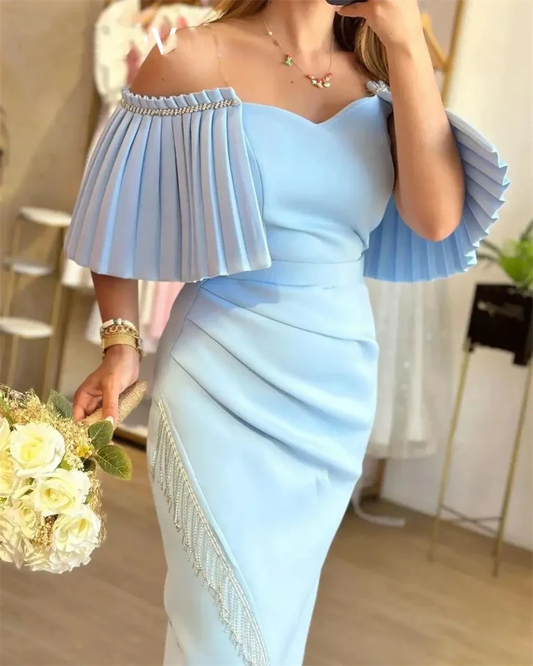 Sky Blue Brodesmaid Svadobná večierka Dressess z ramenného členku dĺžky ples šaty Lady Formálne večerné šaty 2024 Custom