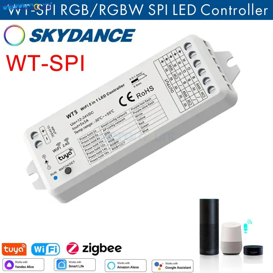 Skydance tuya 5V 12V DC 2,4G RF SPI LED WIFI Controller WT-SPI pre WS2811 WS2812 WS2815 UCS1903 PIXEL GS8208 RGB LED pásové svetlo LED pásma LED