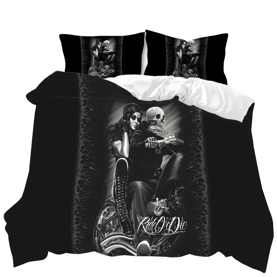 Skyl Duin Cover Set 3D Krása lebka gotický vzor pár pre milencov posteľná sada dvojitá kráľovná kráľ veľkosť polyester qulit cover