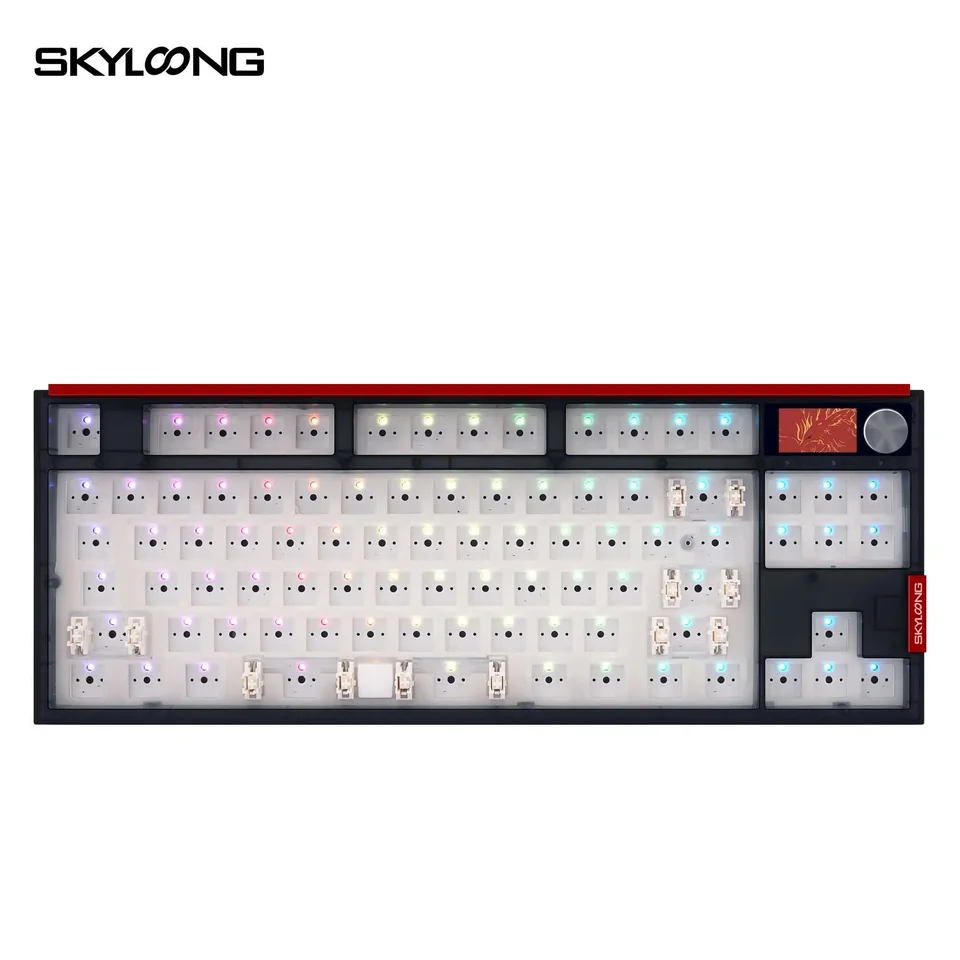 SkyLoong Gk87pro Lite Keyboar Kit 3 Mode Connection 1.14inch LCD 1Knob s oceľovým nálepkou RGB Backlit DIY Gaming Keyboard Kit