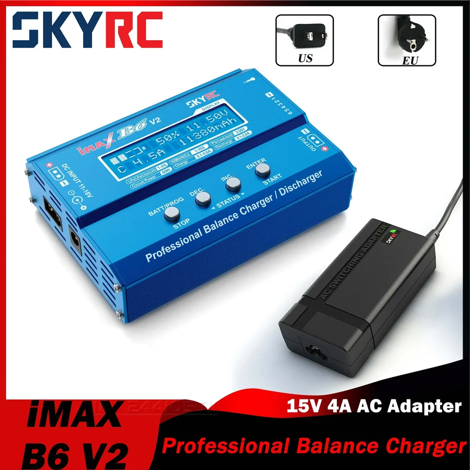 Skyrc IMAX B6 V2 6A 60W Balance nabíjačka Discharger 5-26V LiHV Life Liion Batéria 15V 4A AC adaptér AC pre DJi Mavic/Inspire