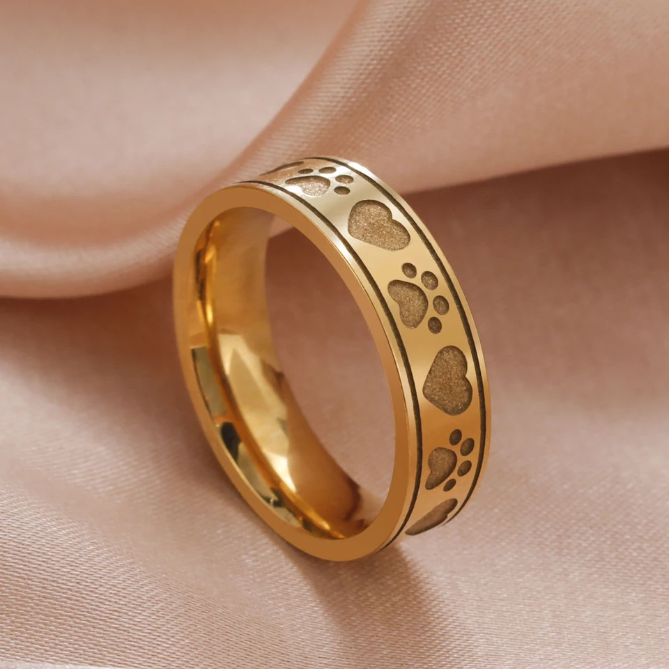 Skyrim Heart Paws Ring Ženy Mattná zlatá farba z nehrdzavejúcej ocele Pet Dog Dog Cat Bear Animal Footprints Band Rings Darček