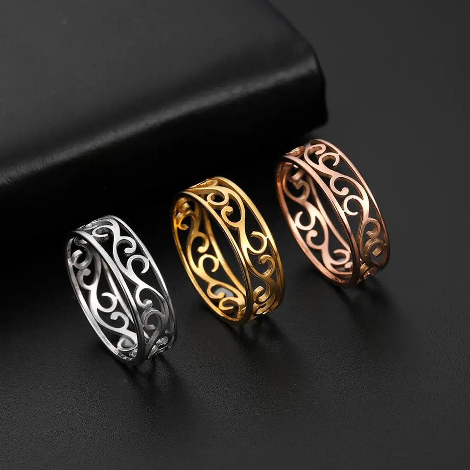 Skyrim Retro Filigree z nehrdzavejúcej ocele výrezy Elegantný zlatý farebný prsteň prsty šperky Svadobný darček pre ženy priateľka
