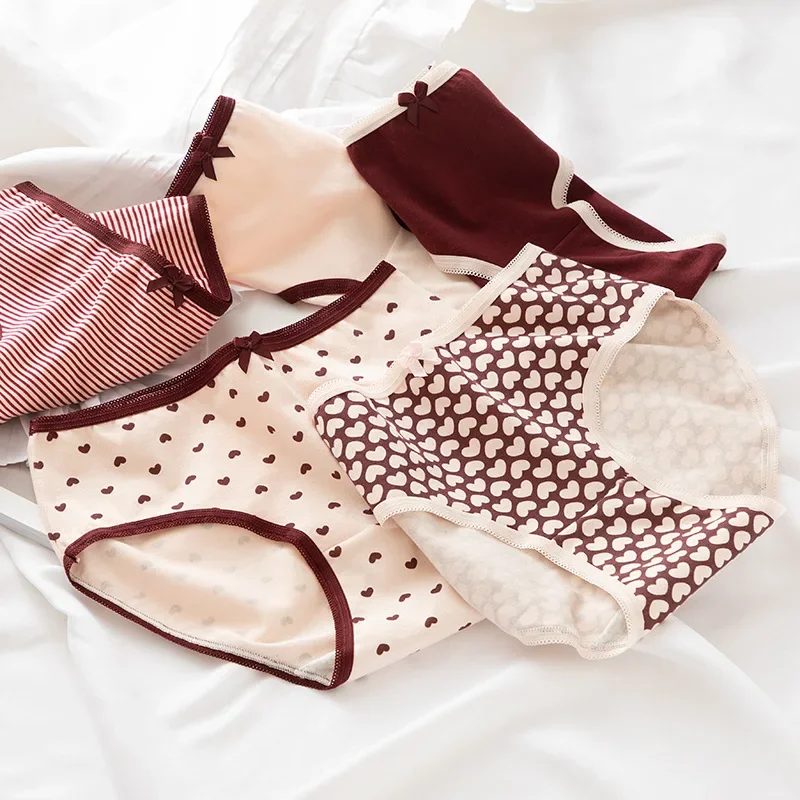 Sladká láska nohavičky Burgundské červené dievčatá nohavičky Cotton Crotch stredný pás briefs dámske nohavičky dámske spodná bielizeň