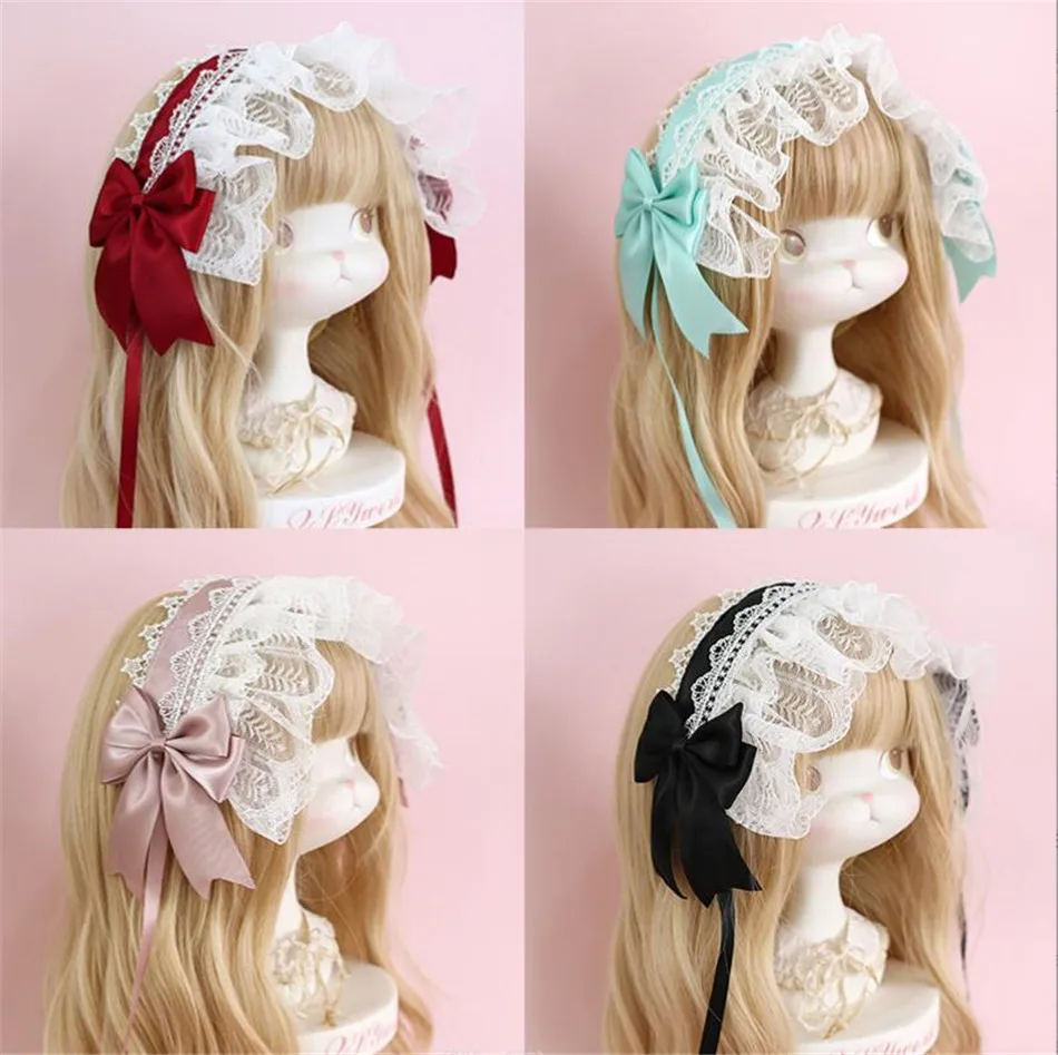 Sladká čipka luk lolita čelenka čajový večierok Cosplay Lace Hair Clip Girl Girl Ženy LOLITA Vlasové doplnky D1404