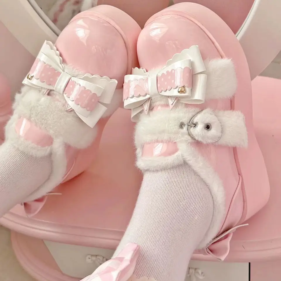 Sladké a krásne pumpové topánky v štýle lolita y2k dámska nová zima zahustená podošva Plush Mary Janes všestranná kožená topánky jk pu.