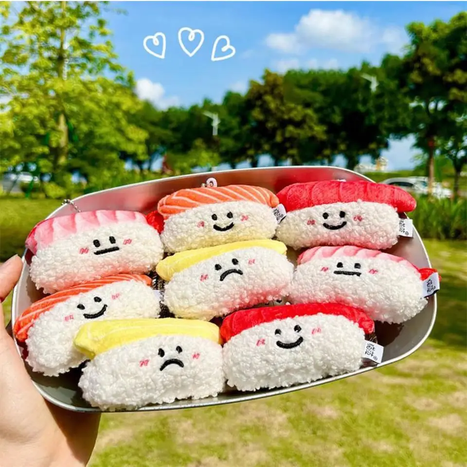Sladké krevety Sushi plyšová bábika Keychain Unikátny kľúč kľúčová expresia plyšový doll hračky losos plyšové dievčatá