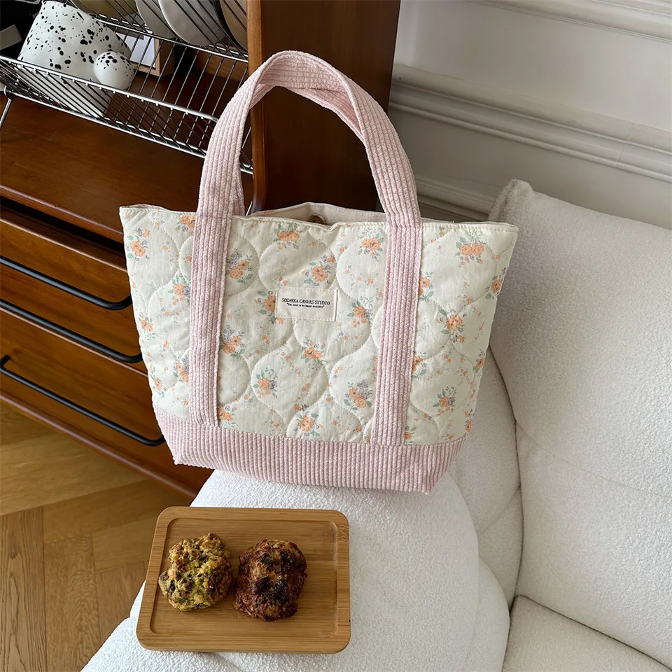 Sladké kvetinové dámske kabelky bento retro patchwork dámy tote ramenné tašky retro kvetina ženský úložný priestor nakupujúci kabelka