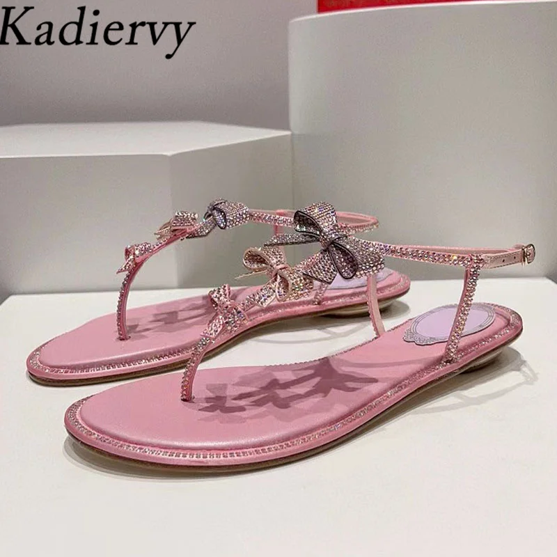 Sladké motýľové sandále Ženy Dámsky členok členok pracku remienok Party topánky Flip flop bling Crystal Flat letné sandále Žena