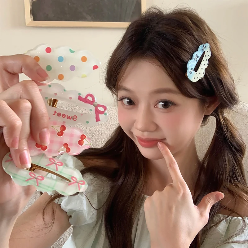 Sladké oblaky v vlasy Barrettes Korean Style Cherry Bow Y2K vlasové klipové klipové klipy Varné doplnky pre ženy dievčatá