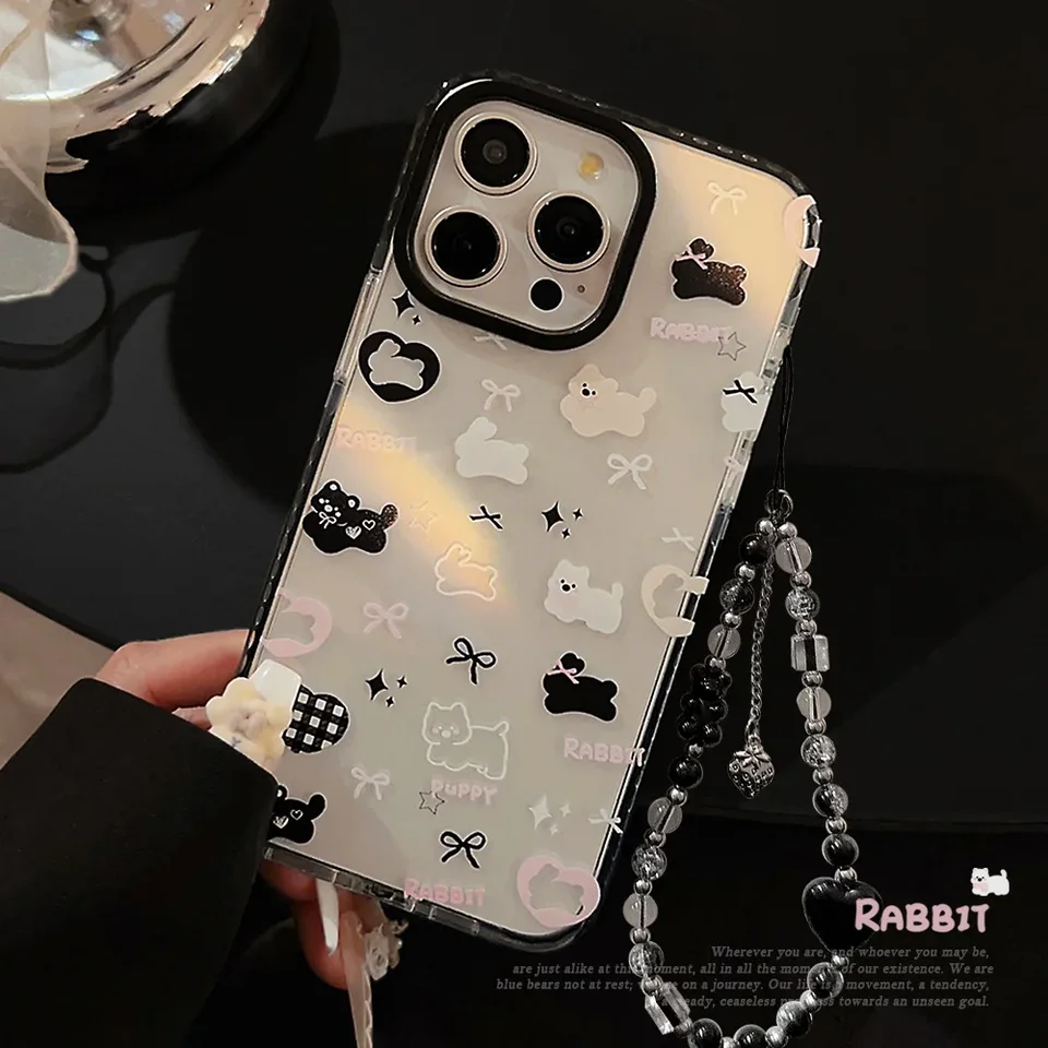 Sladké vtipné šteňa králičie motýliky priehľadné puzdro pre iPhone 16 15 14 13 12 pro max xr 14 16 plus puzdro roztomilé kreslené kryt