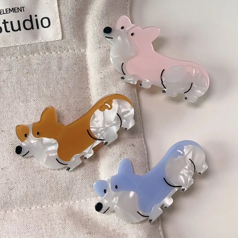Sladké zviera Corgi vlasy klip Creature Cartoon Acetate Puppy Hair Claw módna hlava hlavy psov vlásenky dievčatá