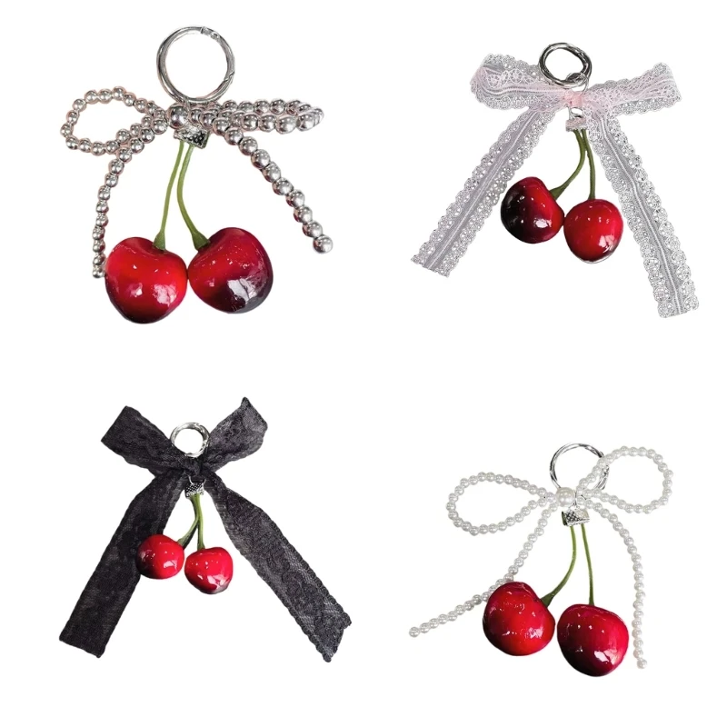Sladké čerešňové kúzlo Key Rings Lace a Faux Pearls s podrobnosťami o kúzle pre dievčatá