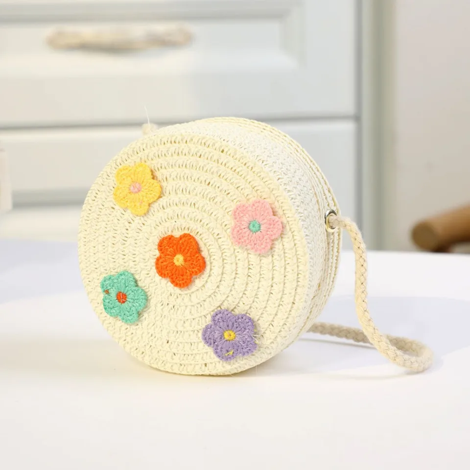 Slama detská slama plážová taška módny vzor srdca roztomilý Crossbody Bag Casy Messenger Bag Kids