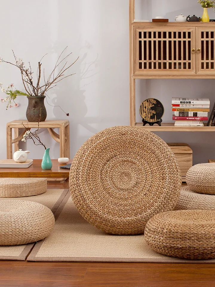 Slaw futon tatami sedadlo vankúšik japonským štýlom Zhruba ratanové domáce okrúhle sedadlo vankúš meditácie slamy stolička