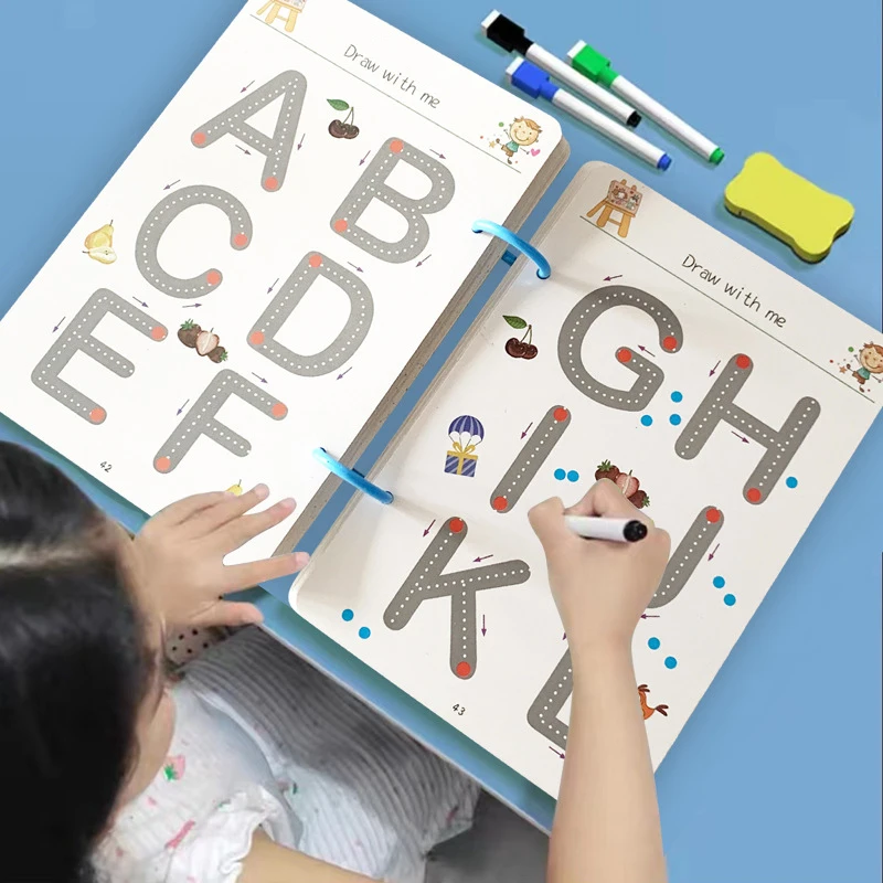 Sledovanie zošita Magické Montessori Pen Control Training Cards Opätovné použitie Kopírovacia kniha pre deti sledujú vzdelávaciu knihu