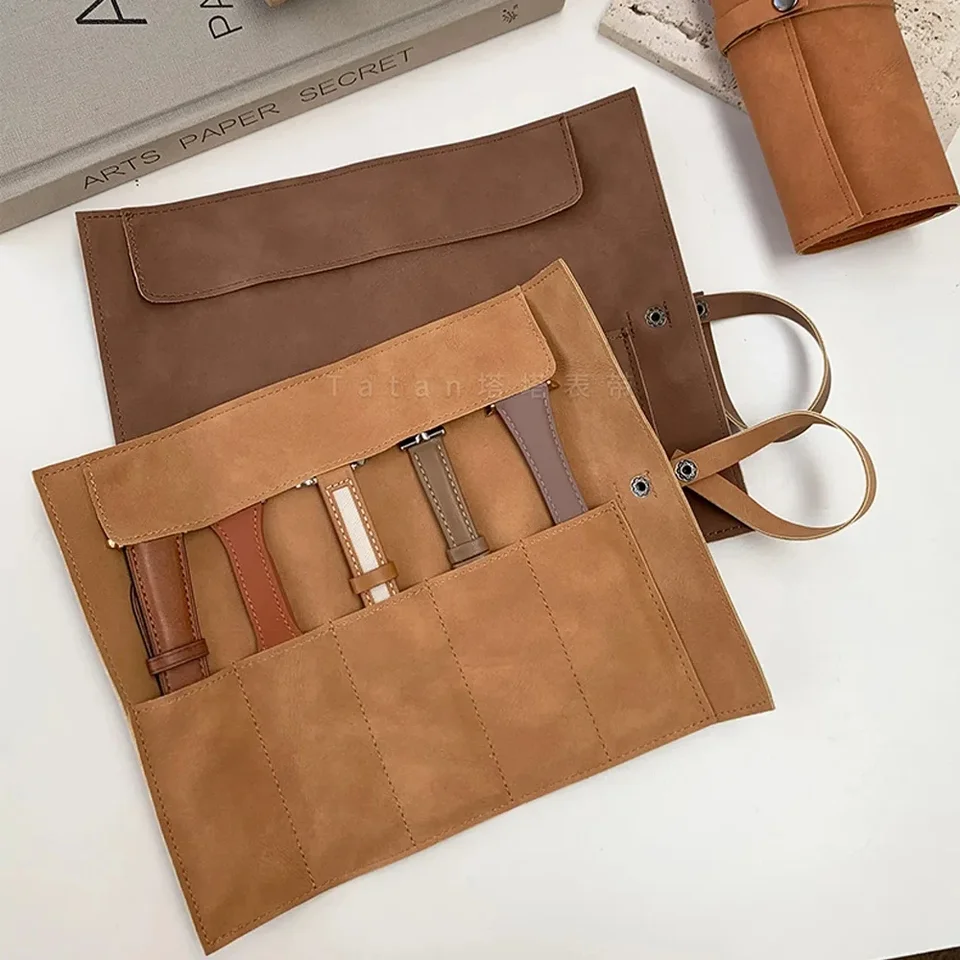 Sledujte organizátor kapely s 5 slotmi úložná skrinka Easy prenášanie na hodinky Lover Storage Plné zrno kožené ručné cestovné puzdro