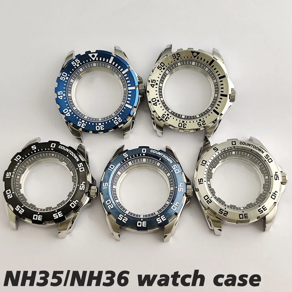 Sledujte puzdro 44 mm modifikované mechanické puzdro NH35NH36 PASE SAPPHIRE Glass vhodné pre pohyb NH35ANH36 Pohyb z nehrdzavejúcej ocele/puzdro