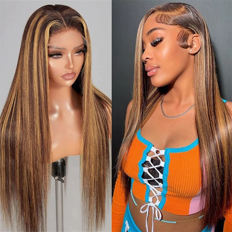 Slečna Rola 4*4 Parochňu s priamymi vlasovými čipkami 100% Parochne Vlasy Ombre Red Burgundsko Blond 99j Orange Remy Hair Pred plcked parochne