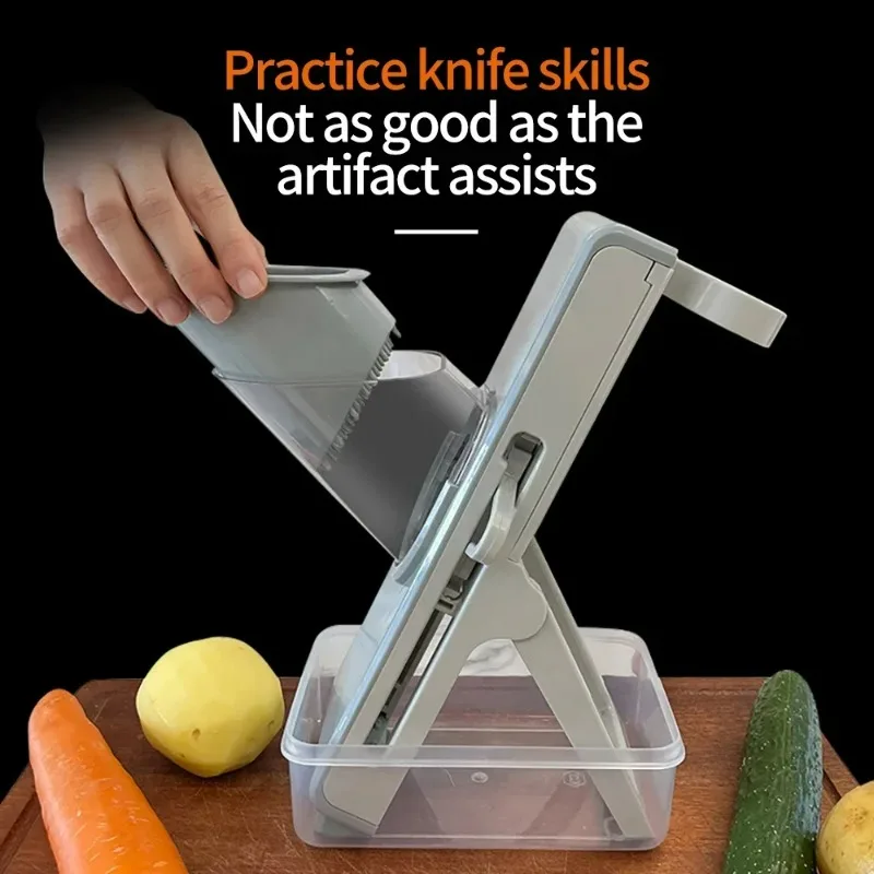 Slicer Bezpečný mandolín Zelenina Cutter Veggie Dicer Slicer pre Julienne French Fry and Zemiak Získajte úložnú skrinku s vekom