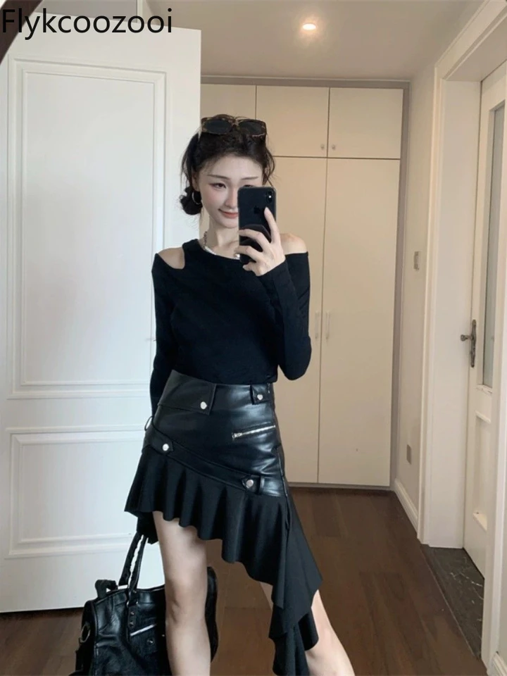 Slim-Fit Tričko Ženy Jeseň s vysokým pásom nepravidelnú sukňu dvojdielnu súpravu Čína Čína Jupe femme chic et élégant