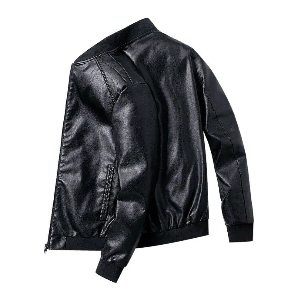 Slim PU kožený kabát muži fleece zima Outwear Kórejská verzia Príležitostná motocykla bunda s dlhým rukávom golierové bundy